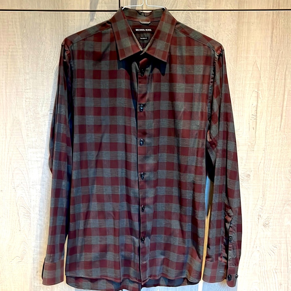 Mens Michael Kors Tailored-Fit Checked Cotton Shirt Large